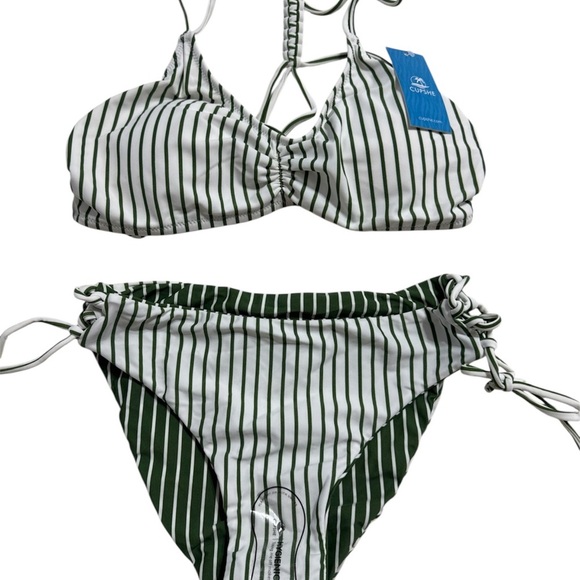 NWTs White and Green Striped Braided Bikini - Picture 6 of 8